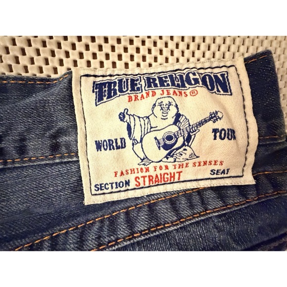 True Religion Ricky Jeans Size 34 Straight Leg Mid Rise Orange Flap Pockets USA - Picture 3 of 13